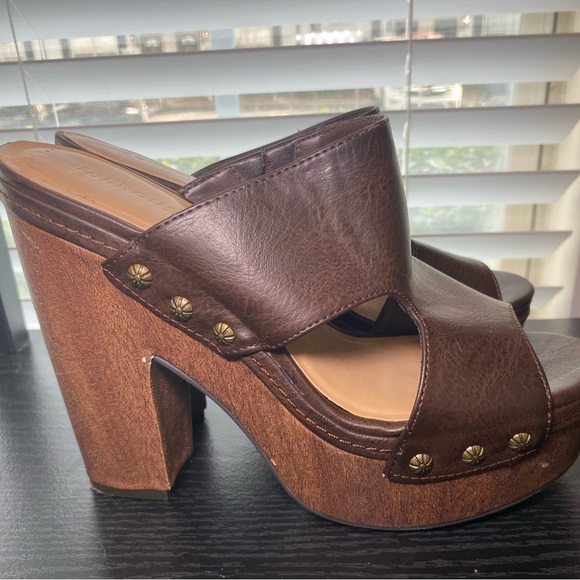 Dollhouse Y2K Brown Leather Platform Mules Size 8.5 - Picture 4 of 7